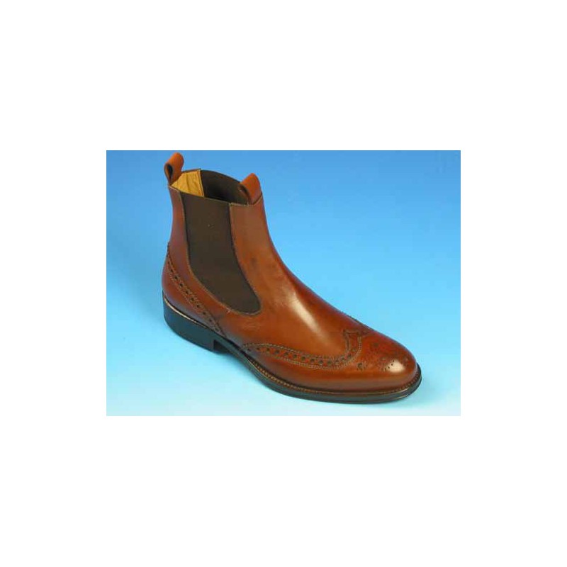 Men's ankle boot with elastic bands and Brogue decorations in light brown leather - Available sizes:  37, 40, 43, 44, 45, 52