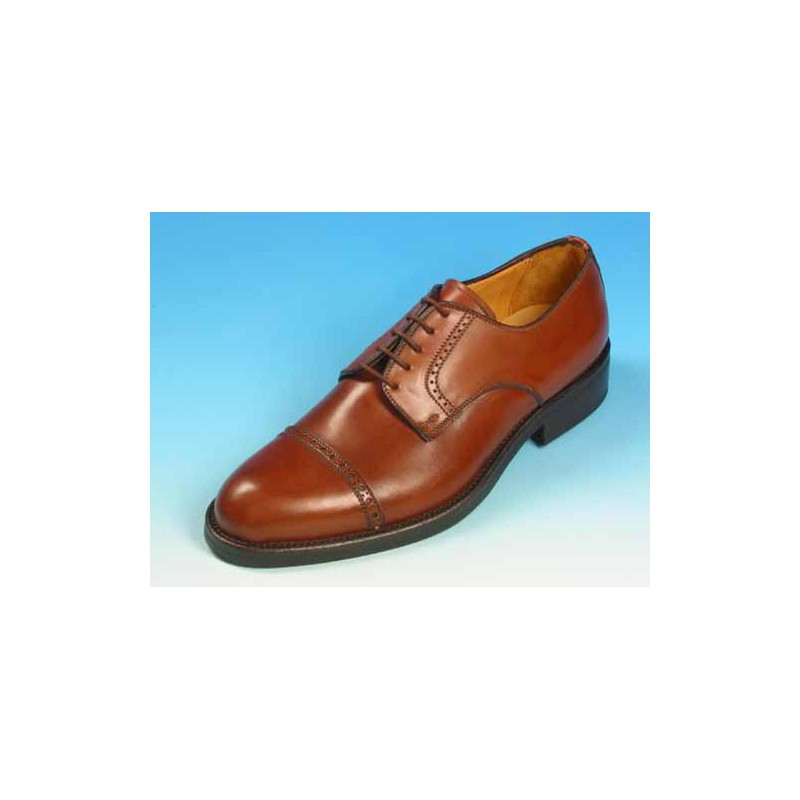Men's laced derby shoe with captoe in tan brown leaher - Available sizes:  39, 40, 41, 43, 44, 52, 53, 54