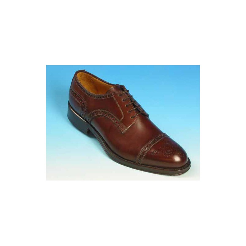 Men's laced derby shoe with floral captoe in mohogany brown leather - Available sizes:  40, 43, 52, 53