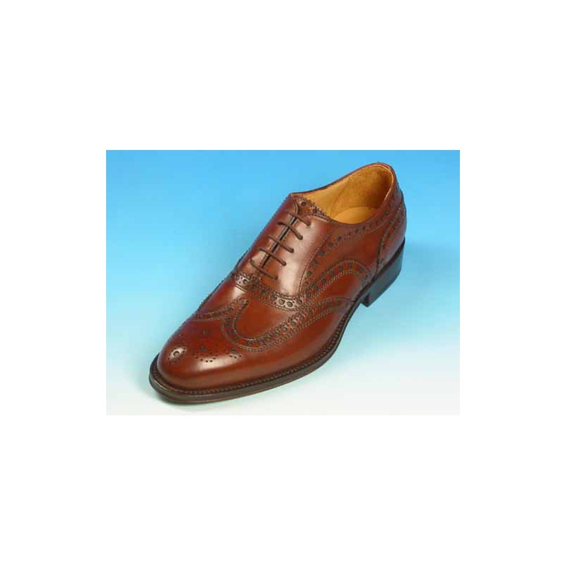 Men's laced Oxford shoe with Brogue decorations in mohogany brown leather - Available sizes:  40, 41, 45, 52, 53, 54