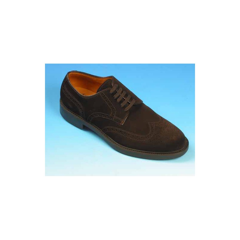 Zapato derby para hombre con cordones y decoracion Brogue en daim marron - Tallas disponibles:  39, 40