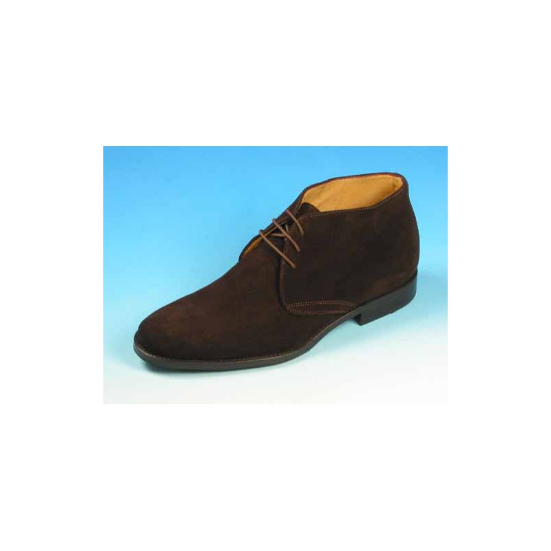 Zapato con cordones alto al tobillo para hombre en gamuza marron oscuro - Tallas disponibles:  40, 44