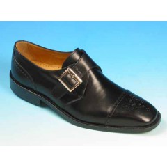 Scarpa elegante con fibbia e puntale floreale da uomo in pelle nera - Misure disponibili: 45, 50, 52, 53, 54