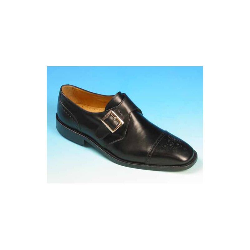 Scarpa elegante con fibbia e puntale floreale da uomo in pelle nera - Misure disponibili: 45, 50, 52, 53, 54