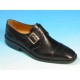Scarpa elegante con fibbia e puntale floreale da uomo in pelle nera