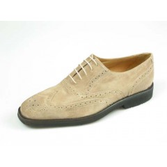 Men's laced Oxford shoe with Brogue decorations in sand beige suede - Available sizes:  41, 45, 52, 54