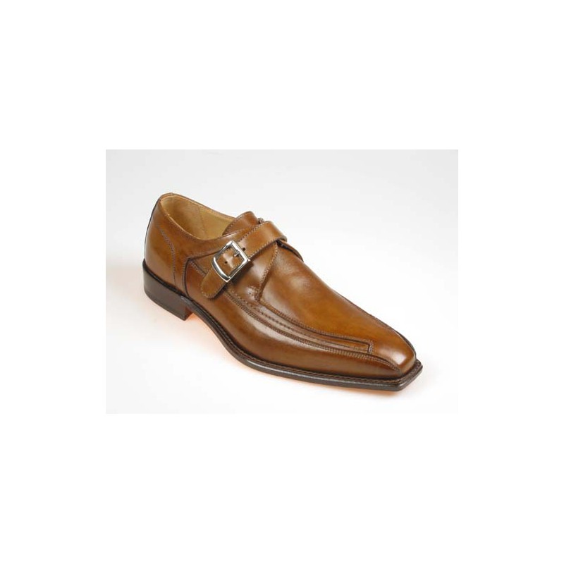 Zapato elegante con hebilla para hombre en piel de color cuero - Tallas disponibles:  37, 39, 43, 44, 47, 50, 51
