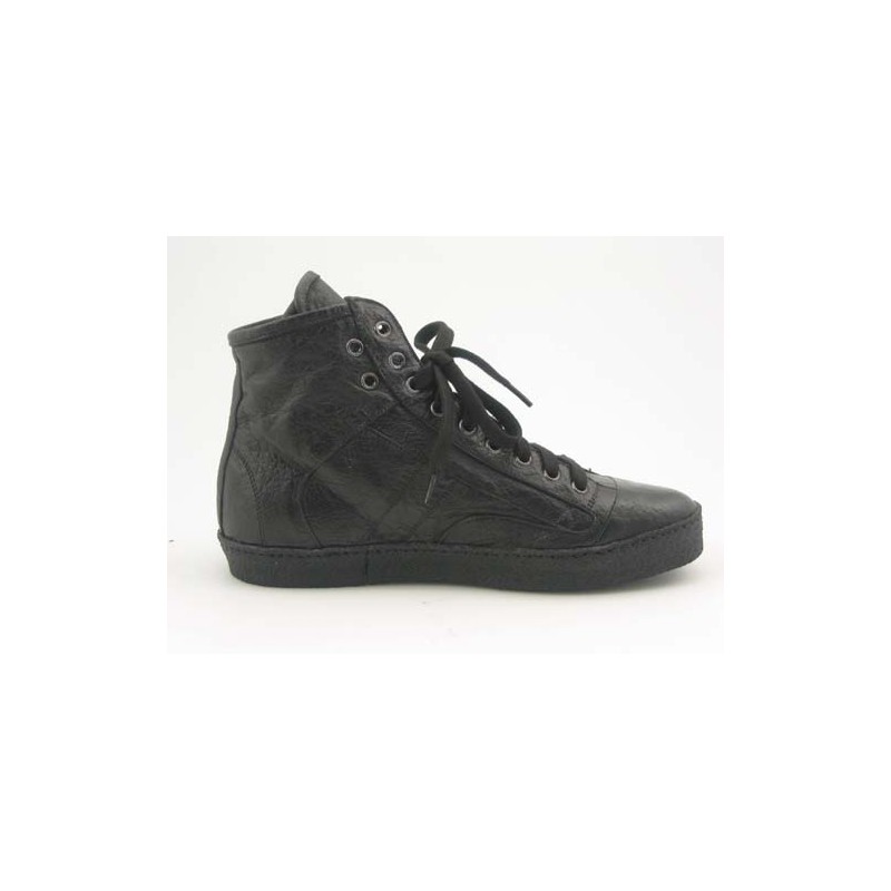 Men's sportive ankle-high shoe with laces in black leather - Available sizes:  36