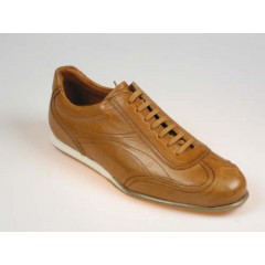 Men's sports shoe with laces in tan brown leather - Available sizes:  40