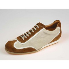 Men's sports shoe with laces in tobacco and beige suede - Available sizes:  40, 41