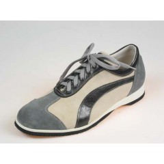 Men's laced sports shoe in grey and beige suede and blue leather - Available sizes:  36