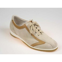 Men's laced sports shoe in beige suede and tan brown leather - Available sizes:  36, 40
