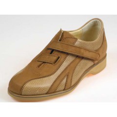 Scarpa sportiva da uomo con velcro in pelle color cuoio e cuoio chiaro - Misure disponibili: 36, 37, 50