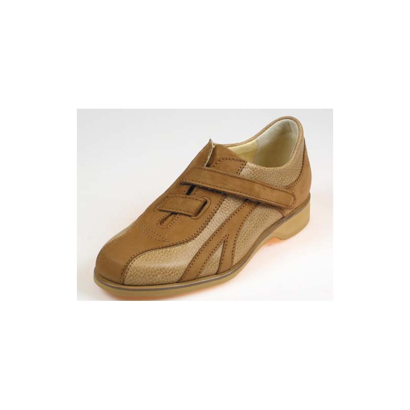 Scarpa sportiva da uomo con velcro in pelle color cuoio e cuoio chiaro - Misure disponibili: 36, 37, 50
