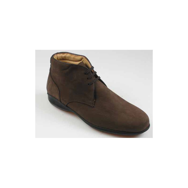 Zapato alto con cordones para hombres en nubuk marron - Tallas disponibles:  45