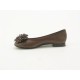 Ballerina con fiore in pelle marrone -  