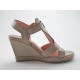 Sandalo zeppa in pelle colore beige -  