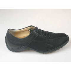 Men's sports shoe with laces in black leather and fabric - Available sizes:  36, 46