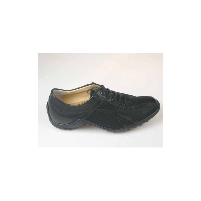 Scarpa sportiva stringata da uomo in pelle e tessuto nero - Misure disponibili: 36, 46