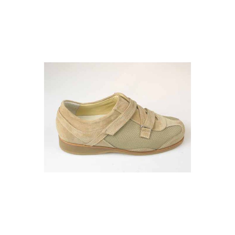 Scarpa velcro sportivo scamosciato beige -  