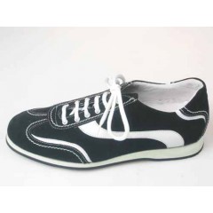 Men's sports shoe with laces in black suede and white leather - Available sizes:  36, 40, 45