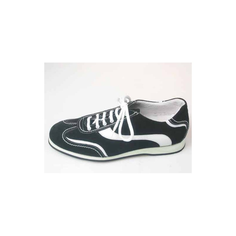 Zapato deportivo con cordones para hombre en gamuza negra y piel blanca - Tallas disponibles:  36, 40, 45