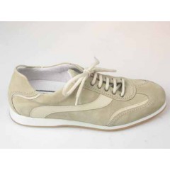 Men's sports shoe with laces in beige suede and leather - Available sizes:  36, 40, 41, 44