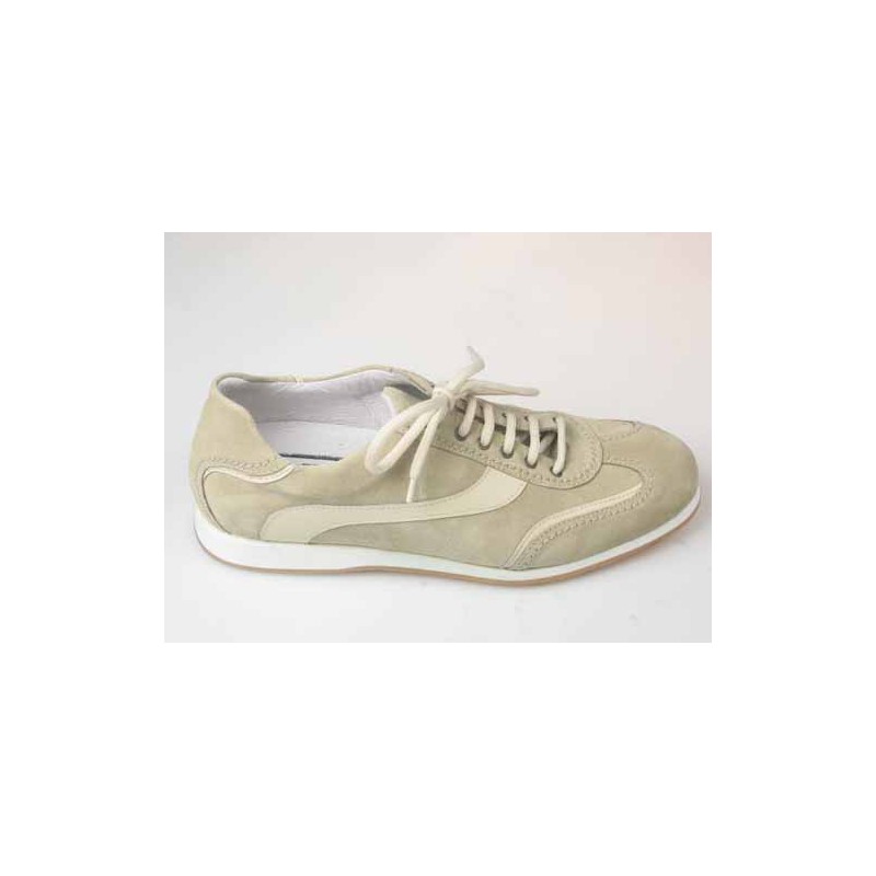 Zapato de sport para hombre con cordones en gamuza y piel beis - Tallas disponibles:  36, 40, 41, 44