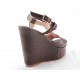 Sandalo zeppa in pelle marrone scuro -  
