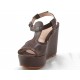 Sandalo zeppa in pelle marrone scuro -  