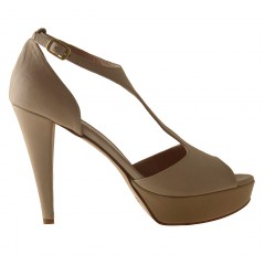 Zapato abierto con cinturon y plataforma en piel color beis - Tallas disponibles:  42