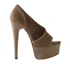 Open toe con plataforma en piel y gamusa color beis - Tallas disponibles:  42