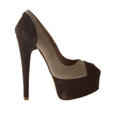 Open toe con plataforma en gamusa color beis y marron - Tallas disponibles:  42