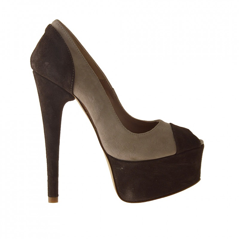 Open Toe mit Plattform aus beige und braunem Sämischleder - Verfügbare Größen:  42