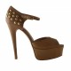 Öffnen Riemenschuhe mit Plattform und Spikes aus shelle braunem Leder