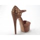 Open orteils avec sangle et plate-forme en cuir beige - Pointures disponibles:  42