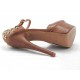 Scarpa aperta con cinturino e plateau in pelle cuoio -  