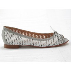 Scarpa aperta in punta con fiocco in pelle forata bianca e vernice grigio tacco 1 - Misure disponibili: 32