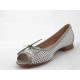 Open toe shoe with bow in white pierced leather and gray patent leather heel 1 - Available sizes:  32