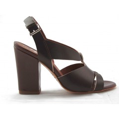 Sandalo con cinturino in pelle marrone scuro -  