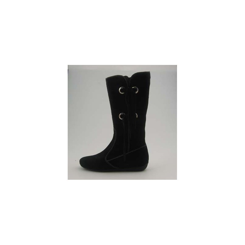 Botas con cremallera y flecos en gamuza negra cuña 1 - Tallas disponibles:  31