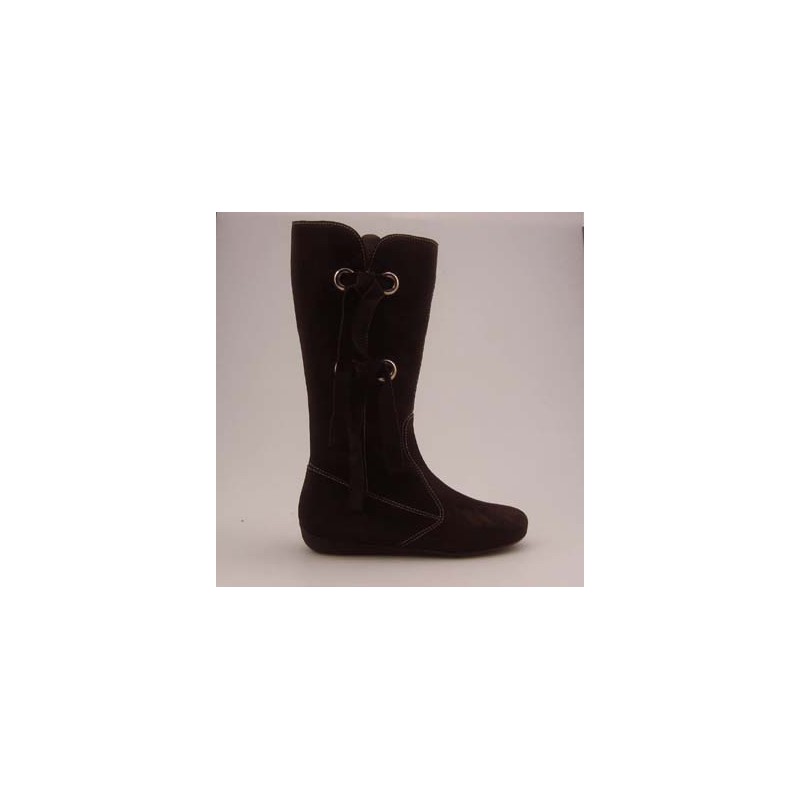 Stivale con cerniera e frangia in camoscio marrone zeppa 1 - Misure disponibili: 32