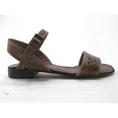 Sandal with strap in brown pierced and green leather heel 2 - Available sizes:  32
