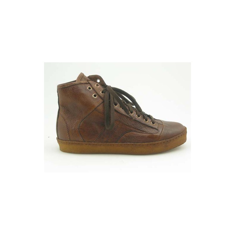 Men's sportive ankle-high shoe with laces in brown leather - Available sizes:  36
