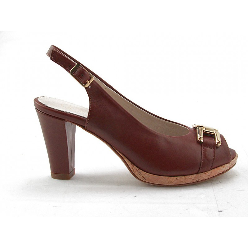 Sandalo comfort decoltè plateau in pelle cuoio -  