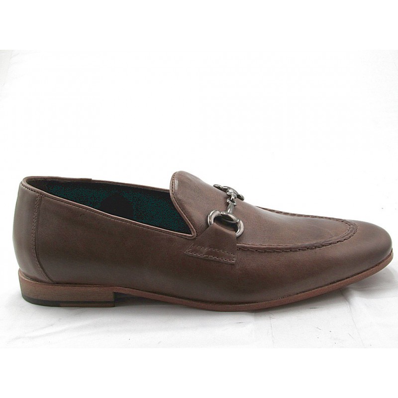 Mocassino da uomo con morsetto in pelle taupe - Misure disponibili: 38, 47, 51, 52