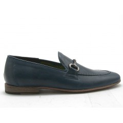 Men's loafer with accessory in dark blue leather - Available sizes:  38, 52