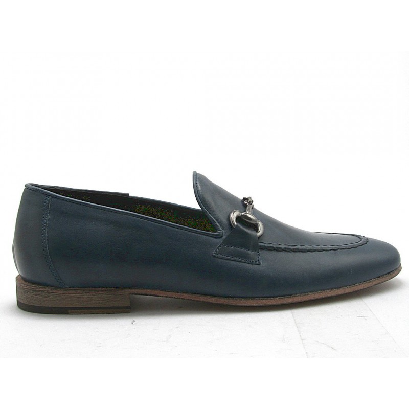 Men's loafer with accessory in dark blue leather - Available sizes:  38, 52