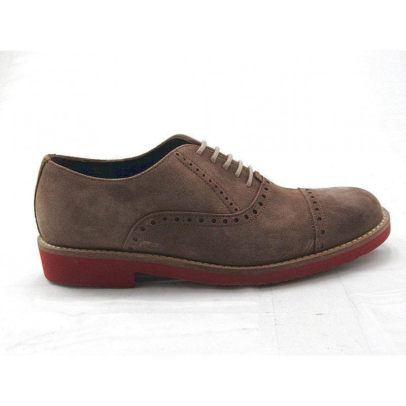 Zapato deportivo oxford con cordones para hombre en gamuza gris pardo - Tallas disponibles:  47, 52