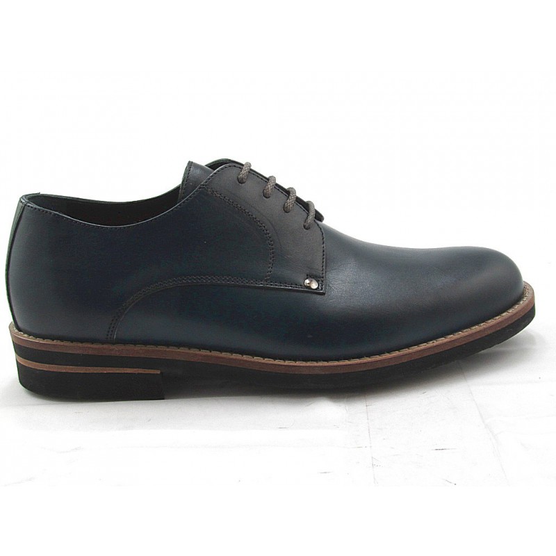 Zapato derby para hombre con cordones en piel lisa de color azul  - Tallas disponibles:  52